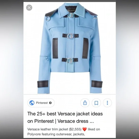 ジャケット VERSACE LIGHT-BLUE LEATHER BLAZER Versace | Jackets & Coats | Versace Blue Leather Trim Jacket